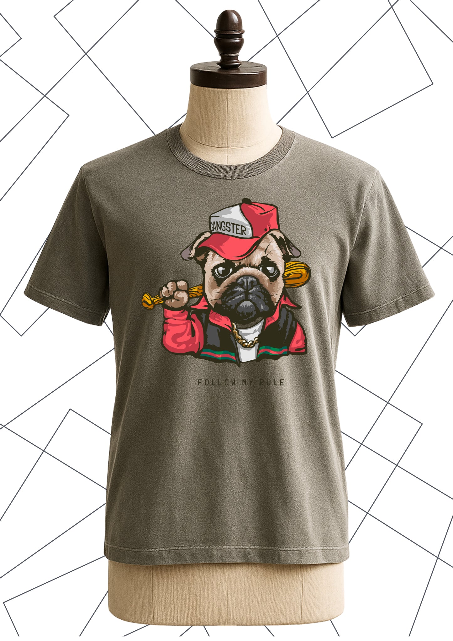 Gangster Pug Tee – "Follow My Rule"